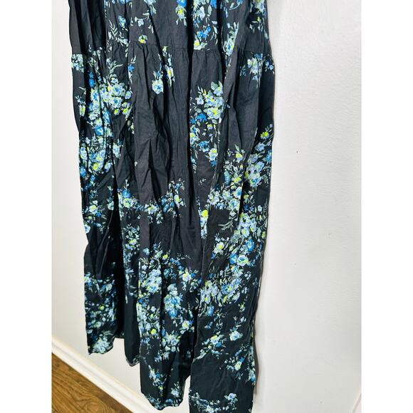 Les Rêveries Black Blue Floral Hourglass Square Neck Strap Midi Dress Size 6 - Picture 9 of 12